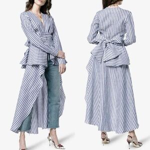 JOHANNA ORTIZ blue and white striped linen maxi dress, size 0